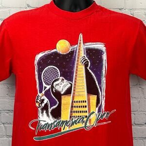 Vintage 80s Transamerica Tennis Open T Shirt San Francisco USA Made Red M Medium